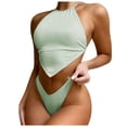 thumbnail image 1 of NINGMENG Bikinis for Women Summer Solid Color Spaghetti Strap V Neck Tops With Thongs Split Two Piece Tankini Swimsuits For Women Bathing Suits,Green,XL, 1 of 5