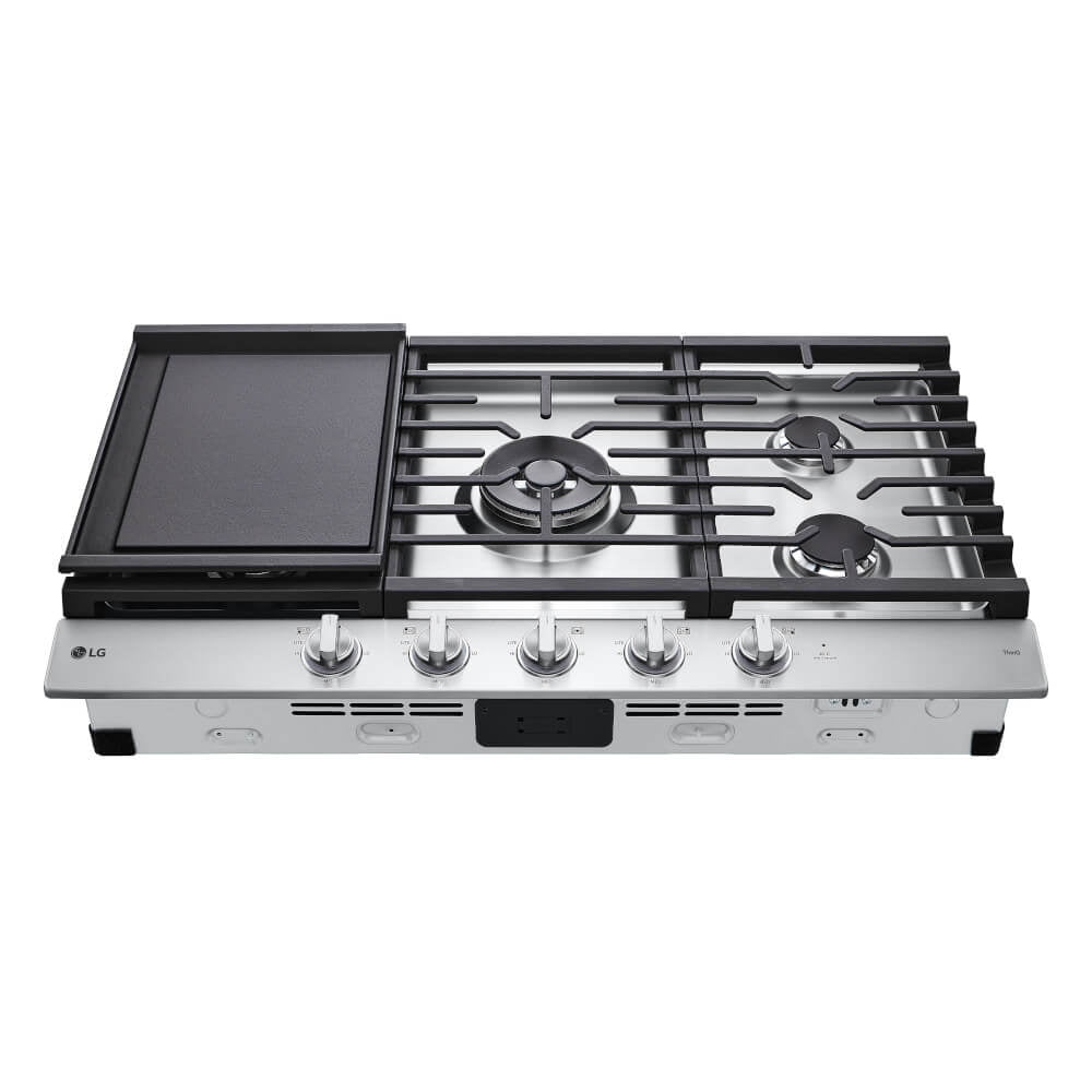 CBGJ3627S 36 Inch Smart Gas Cooktop 22K BTU EasyClean Cooktop Backlit Weighted Knobs ThinQ App