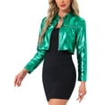 thumbnail image 4 of INSPIRE CHIC Women's Cropped Jackets Stand Collar Metallic Zipper Long Sleeve Party Jacket M Teal Blue, 4 of 6