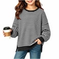 thumbnail image 3 of ZBSOKO Sweaters for Girls Oversized Striped Casual Pullover Sweater Side Slit Drop Shoulder Trendy Tops Fall Winter Daily Wear, 3 of 7