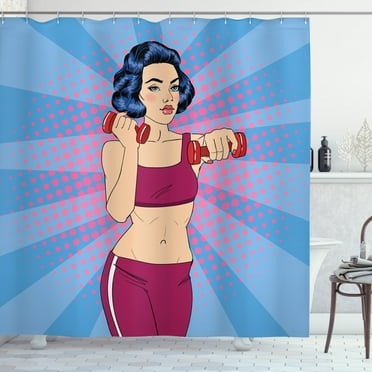 Ambesonne Fitness Shower Curtain, Pop Art Woman Vitality, 69"Wx84"L, Multicolor