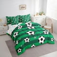 thumbnail image 3 of Feelyou Cartoon Football Soccer Bedding Comforter Set 7 Pieces, Stars Print Full Bedding Set, Green Stripe Abstract Reversible Fitted Sheet Flat Sheet, Luxury Bedroom Decor, 3 of 7