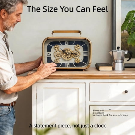 Vintage Mantel Clock with Real Moving Gears Retro Table Clock Steampunk Industrial Gear Decor for