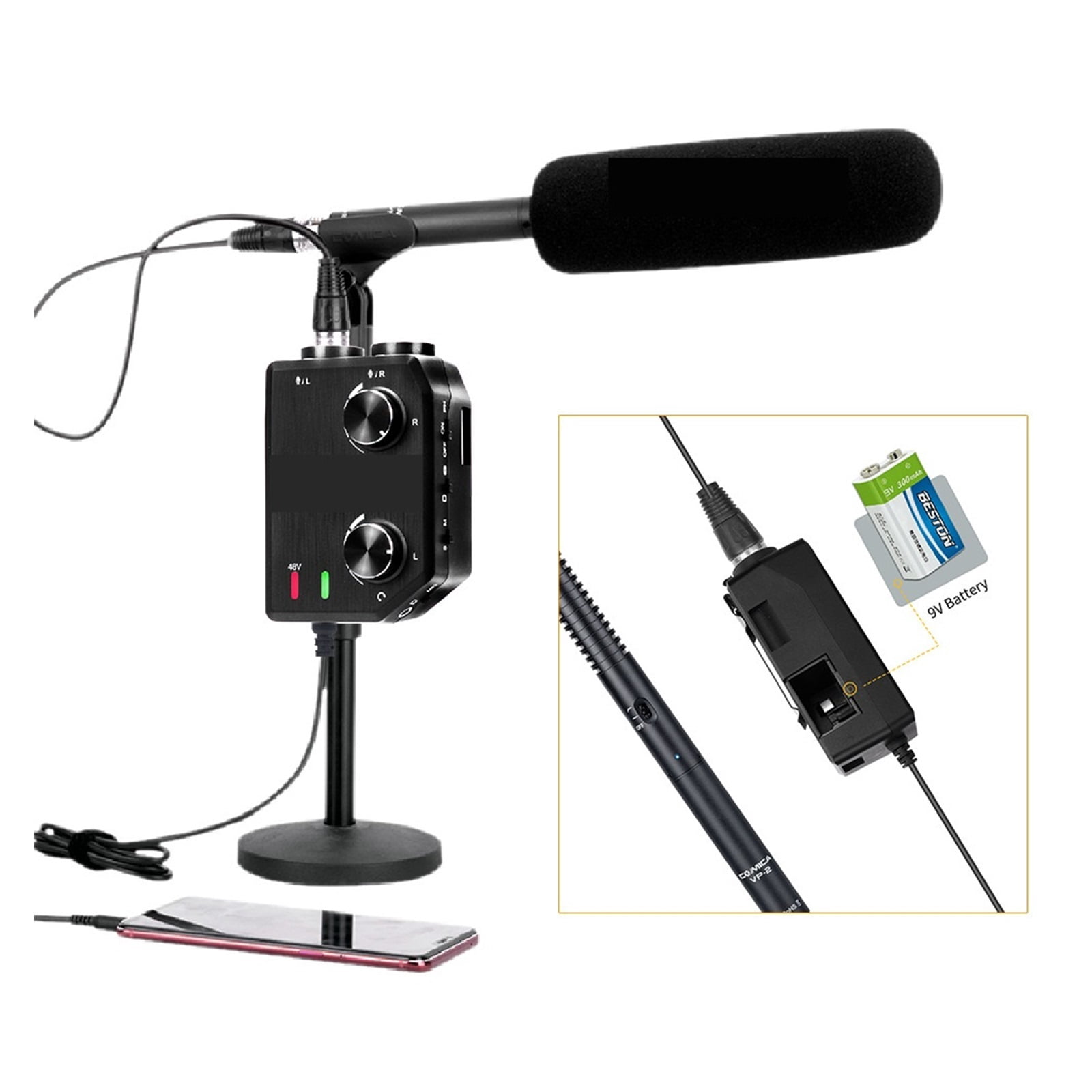 2-Channel Microphone Audio Mixer Preamp With Phantom Power, Guitar Audio Interface Microphone For Camera