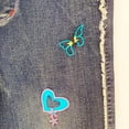thumbnail image 3 of Peacolate 4-10Years Little Girls' Embroidered Suede Jeans Trendy Loose Pants for Children Girls,Green Butterfly,5-6Years, 3 of 5