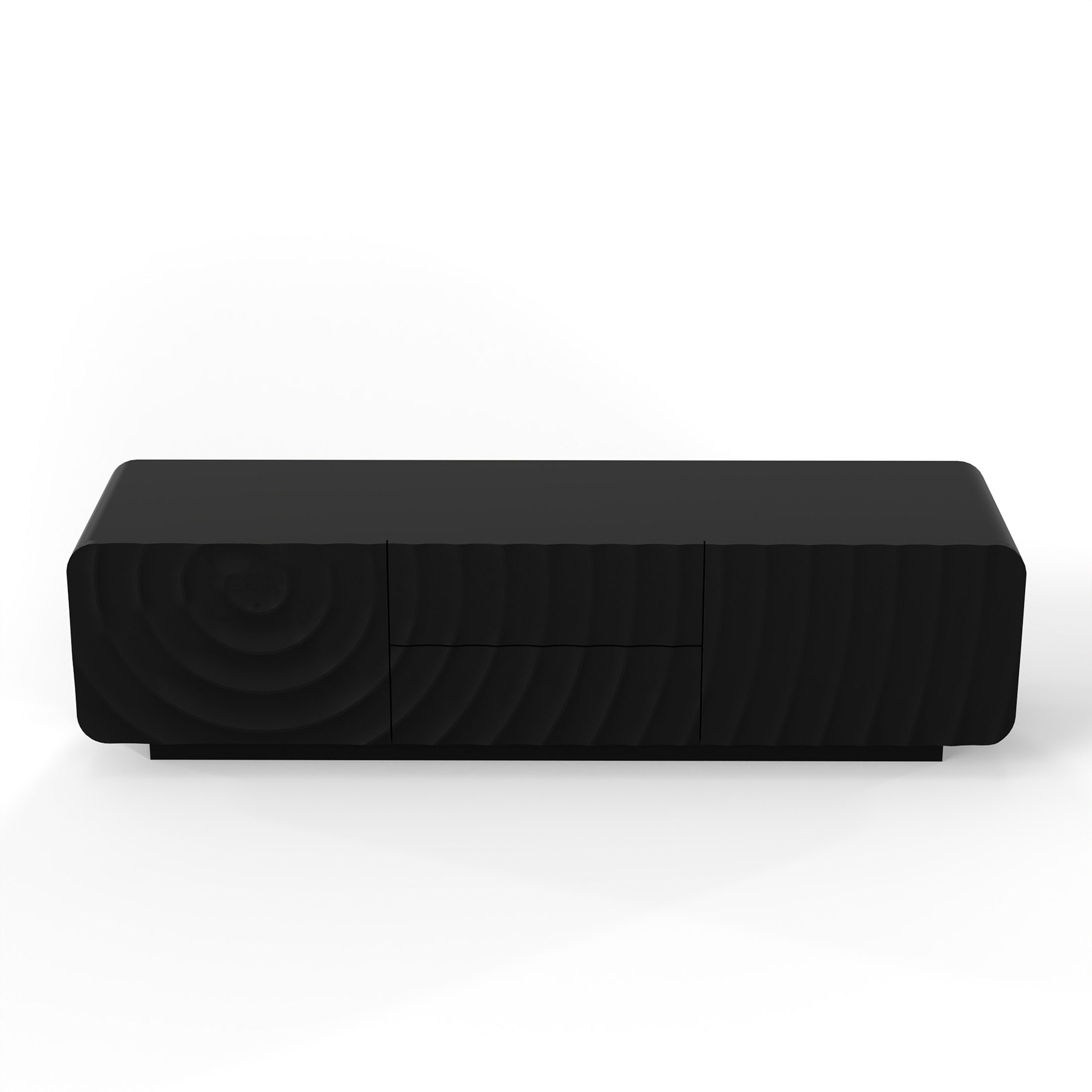 Noble House Mavor 58" Modern TV Stand Console with Storage Drawers, Spiral Wave Pattern Cabinet for Living Room, Black