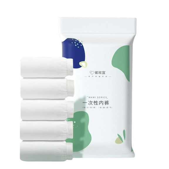 Kripyery 5Pcs High Waist Disposable Panties for Women, Cotton Crotch Briefs Underpants Solid Color Close Fit Underwear