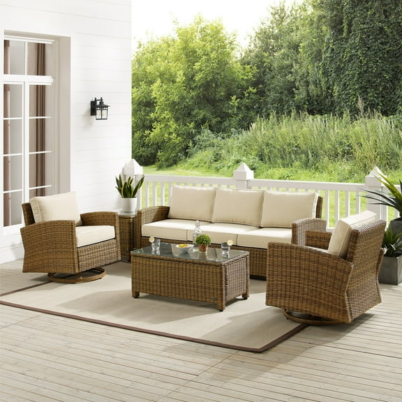 Outdoor Swivel Rocker Sofa Set - 5 Piece Patio Furniture Set - Wicker Conversation Set