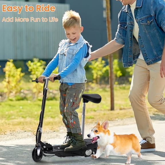 Meoldis Kids Electric Scooter with Removable Seat, Foldable Kick Scooter with LED Wheels & Adjustable Handlebar, Lightweight 20 lbs, for Ages 8-12, Boys & Girls
