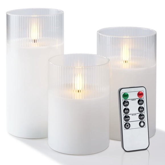 Velas sin llama Amagic Glass con temporizador remoto, juego de 3