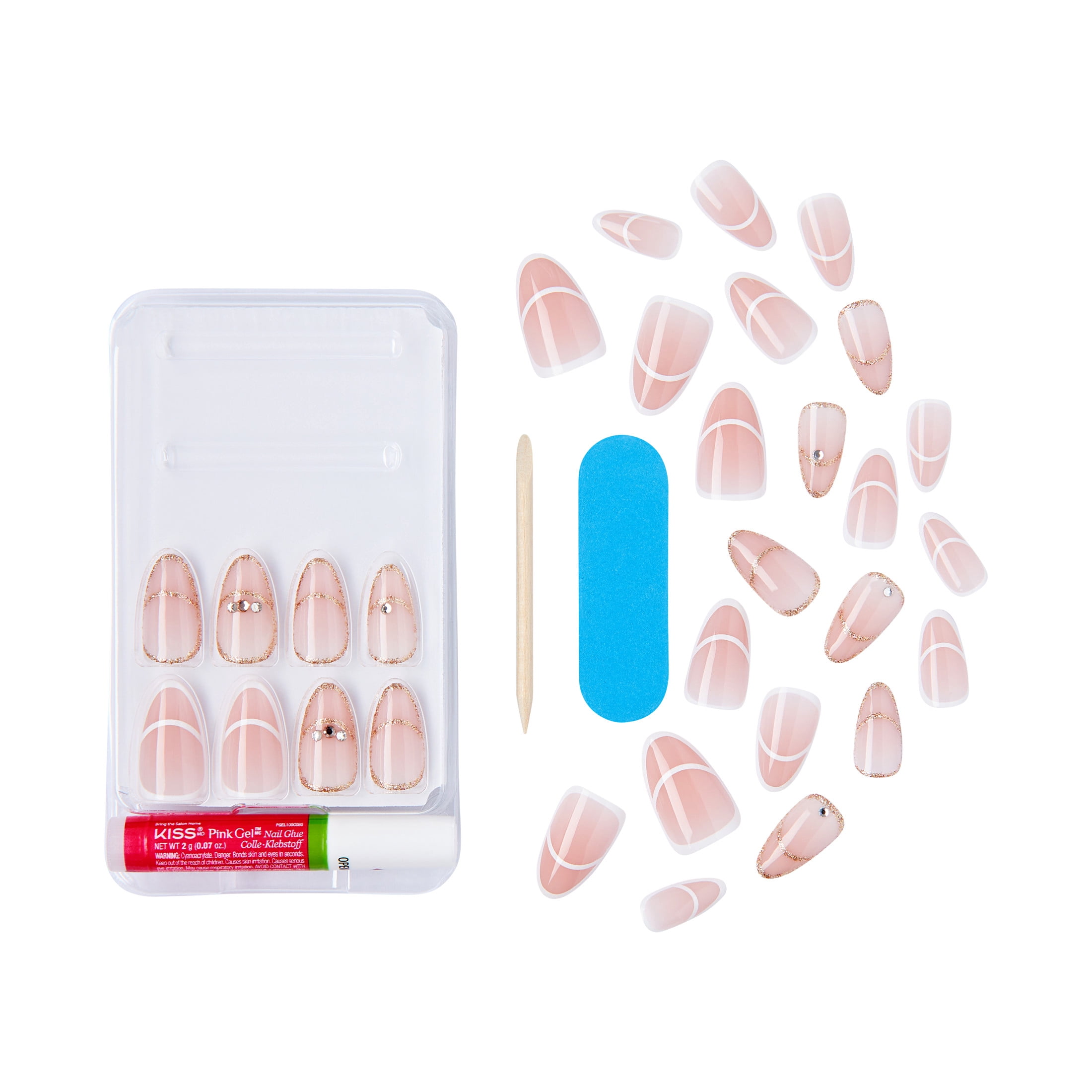 Kiss Premium Classy Press On Nails Almond, ‘Over the Moon’, Pink, Medium, 30 Count