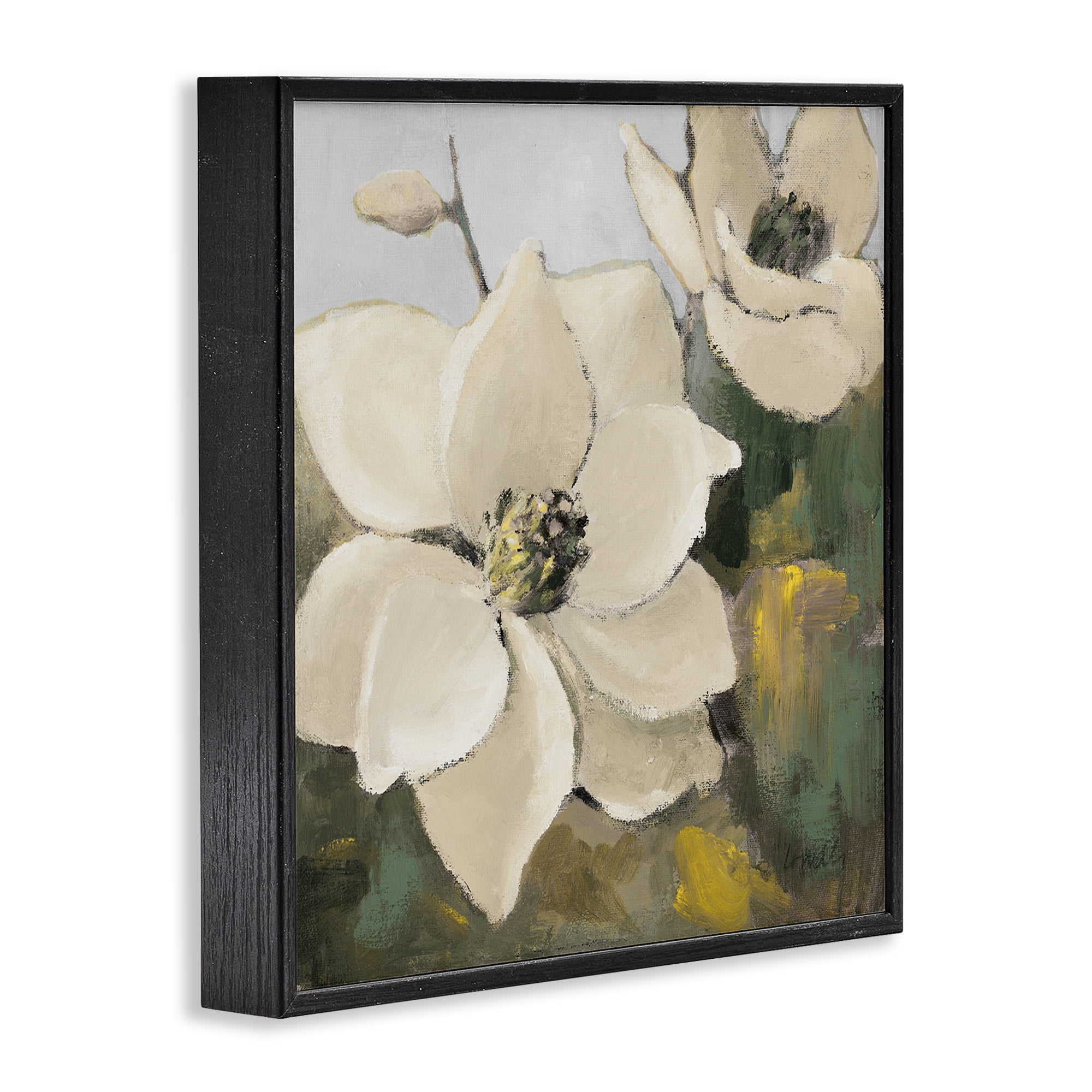 Stupell Industries Two Magnolia Blossoms Botanical & Floral Painting Black Framed Art Print Wall Art, 24 x 24