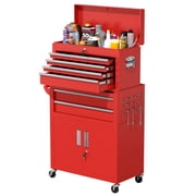 SUNCROWN 8-Drawer Metal Tool Chest, Rolling Tool Cart with Wheels,2 in 1 Detachable Tool Cabinets,Tool Box,Liners and Locking System for Garage,Warehouse,Workshop, Barbershop(Red)