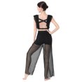 thumbnail image 5 of IBTOM CASTLE Women Two Piece Lyrical Dance Outfit Criss Cross Crop Tops + Mesh Tulle Wide Leg Pants Modern Contemporary Dancewear S Black, 5 of 8