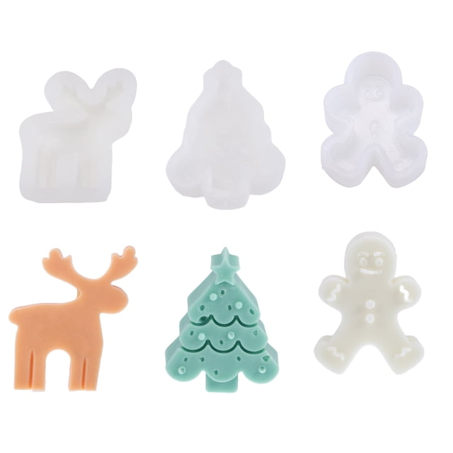 3pcs Molde de Vela de Silicona de Alce, Árbol de Navidad y Galleta de Jengibre para Hacer Velas Blancas