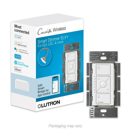 Lutron Caseta Smart Dimmer Switch for ELV  Bulbs, 250W LED, White