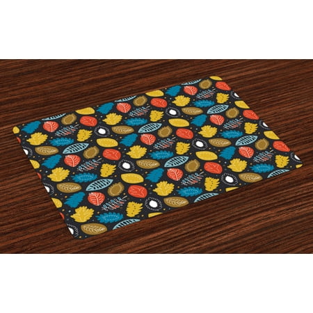 

Colorful Placemats Set of 4 Nature Inspired Doodle Style Pattern with Lively Colored Artful Foliage and Dots Washable Fabric Place Mats for Dining Room Kitchen Table Decor Multicolor by Ambesonne