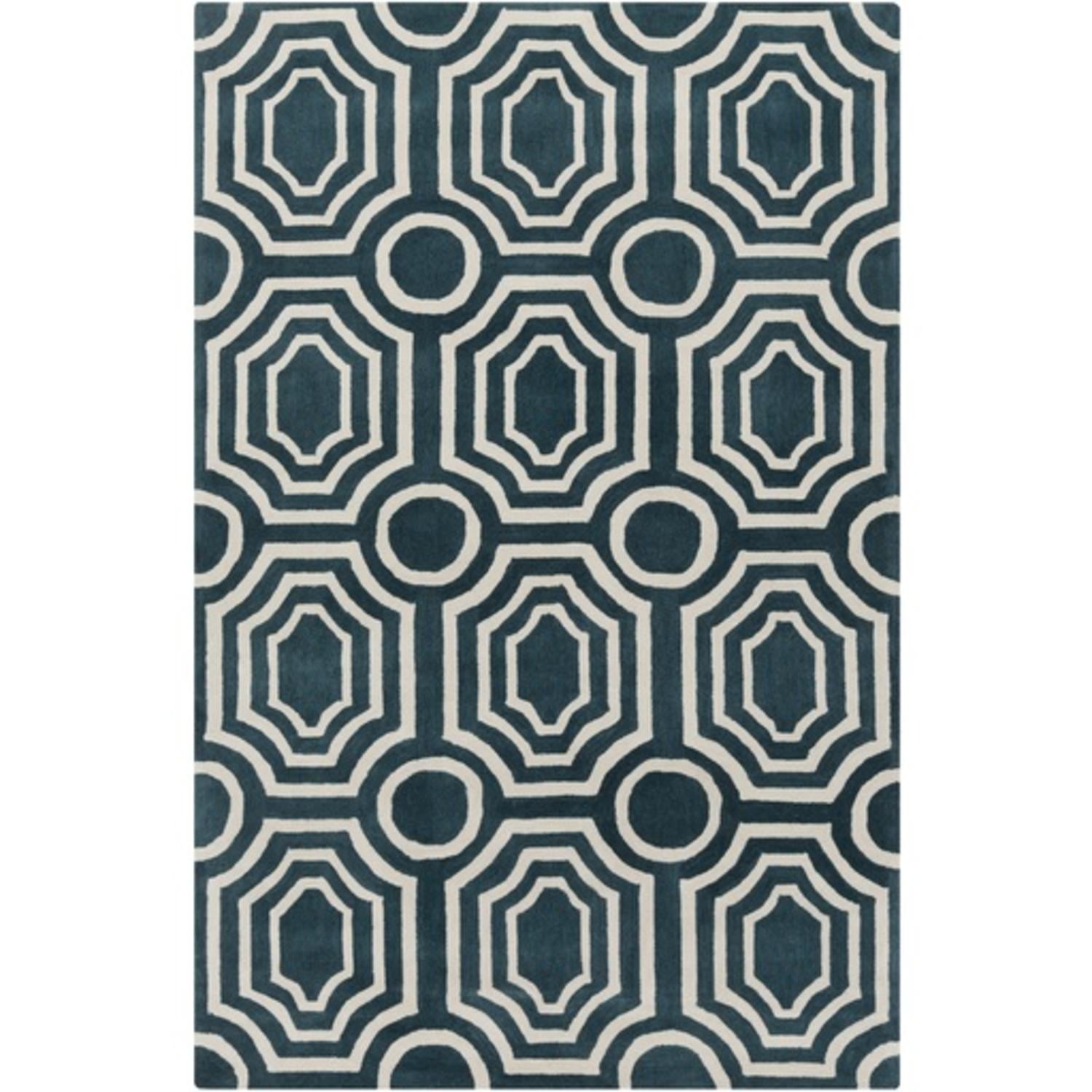 5' x 7.5' Rippling Octagon Teal and White Hand Tufted Plush Area Throw