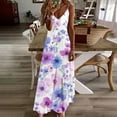 thumbnail image 2 of Womens Boho Floral Printed Dress Summer Sleeveless Adjustable Strap Beach Long Dress I-Purple, 2 of 5