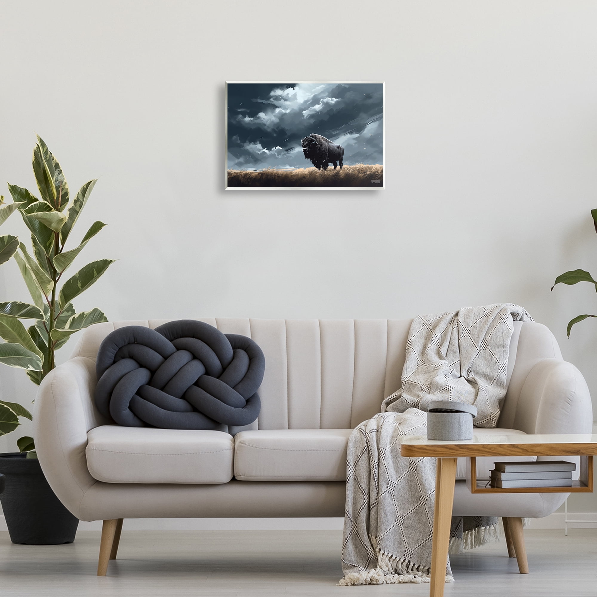 Stupell Industries Bison Silhouette with Clouds Landscape Painting Unframed Art Print Wall Art, 19 x 13