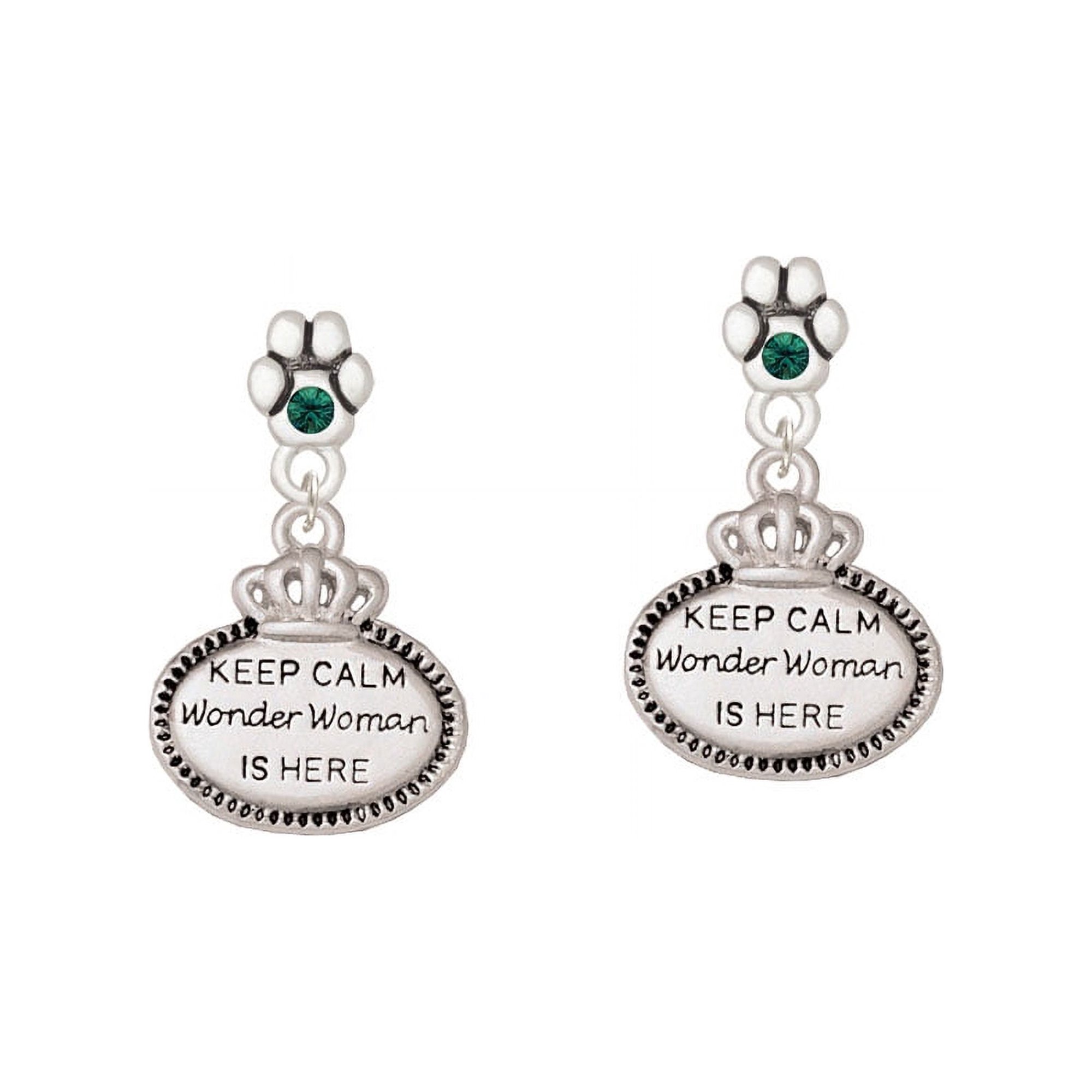 Keep Calm Wonder Woman is Here - Green Crystal Paw Earrings