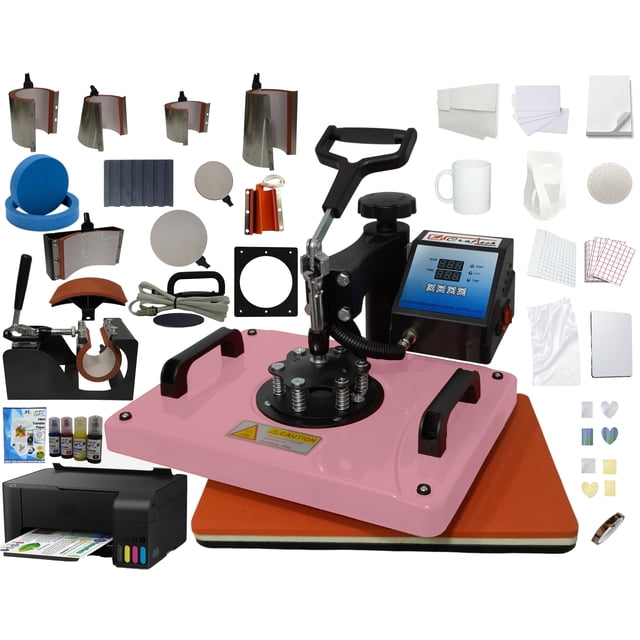 Combo 14 en 1 Craftech 29x38 Plancha Sublimación Color Rosa con Impresora