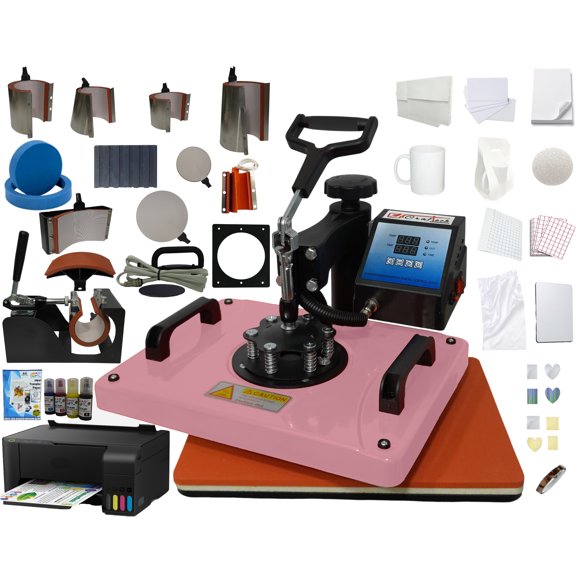 Combo 14 en 1 Craftech 29x38 Plancha Sublimación Color Rosa con Impresora