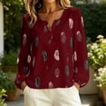 thumbnail image 2 of DeHolifer Womens Shirts Oversized V-Neck Casual Printed Long Sleeve Loose Fall Plus Size Blouse Tops Wine XL, 2 of 5