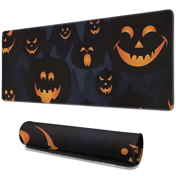 Long Mouse Pads for Desk,Halloween Glowing Pumpkins Pattern Desk Mats on Top Of Desks, Desk Mouse Pad Extra Large with 3mm Non-Slip Base and Stitched Edge for Gaming,Office,Work,Home 31.5x11.8in