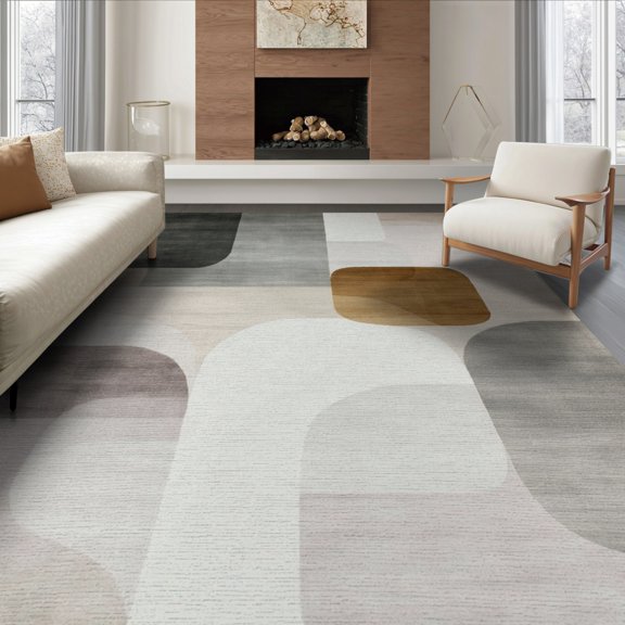 ODIKA 8'x10' Washable Area Rug Non-Shedding, Easy Care, Plush Abstract Contemporary Brushstroke Neutral Watercolor Large for King Size Bedroom Under Bed, Master Suite