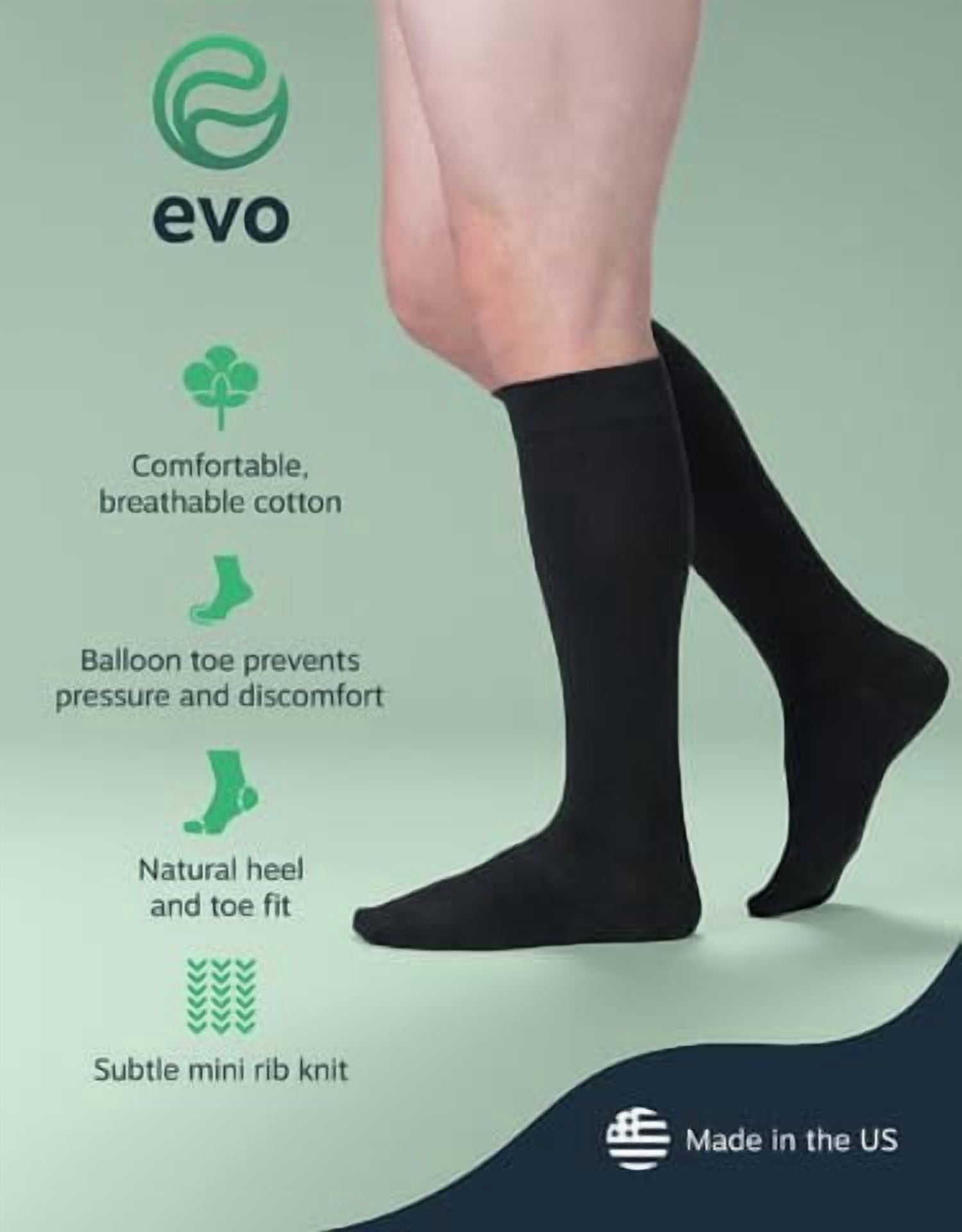 EvoNation Men & Women Knee High 15-20 mmHg Graduated Compression Cotton Socks – Moderate Pressure Compression Garment