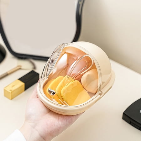 Flip Top Dustproof Powder Puff Storage Box Portable Beauty Egg Organizer with Sealed Lid – Thick Plastic Makeup Tool Case for Dressing Table and Travel