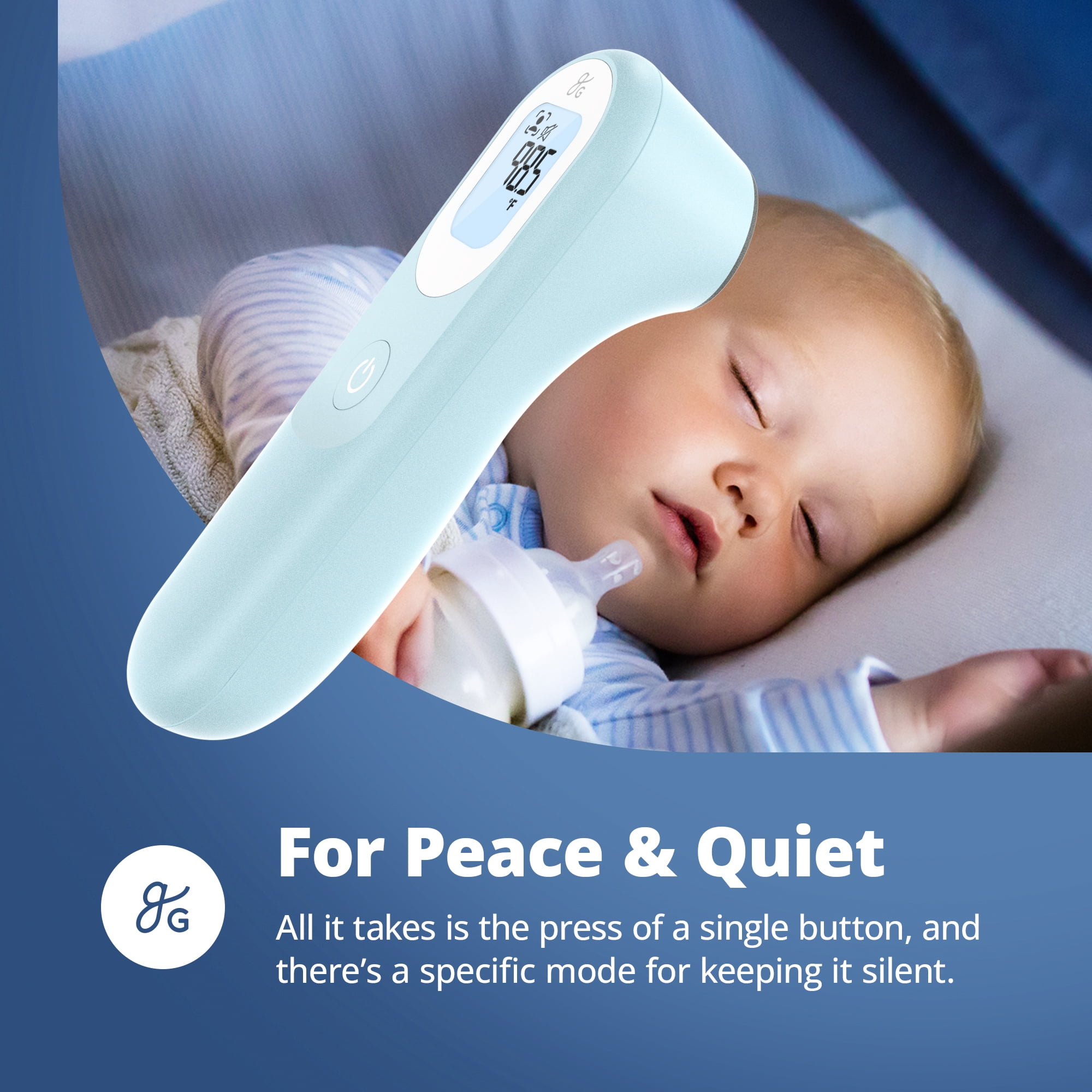 Greater Goods No-Touch Baby Thermometer for Infants, Newborns & Toddlers with Fever Alarm and Instant Accuracy Readings, Blue