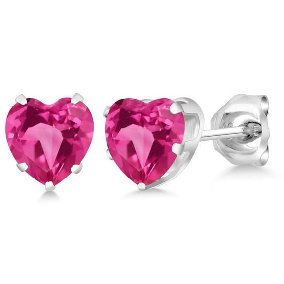 Gem Stone King 1.20 Ct Heart Shape 5mm Pink Mystic Topaz 925 Sterling Silver Stud Earrings for Women Men