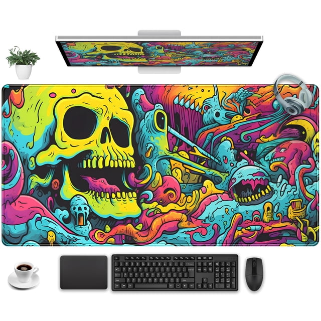 Alfombrilla de escritorio para gaming DKPXFG Skull 80x40 cm antideslizante XXL