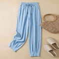 thumbnail image 5 of Miluxas Elastic Waistband Wide Leg Pants for Women Solid Loose Fit Tapered Trousers with Pockets Streetwear & Beachwear Light Blue, 5 of 9