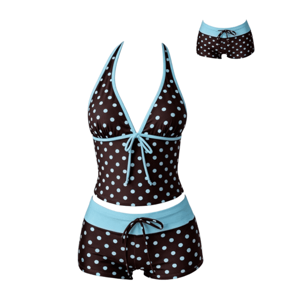 longantii Y2k Vintage 2 Pieces Bikini Set Coquette Halter Tankini Top with Shorts Whimsy Polka Dot Beach Swimsuit Vacation Outfit 2026 Blue S