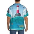 thumbnail image 3 of Uemuo Lighthouse Sea Port Pattern Cotton Linen Short Sleeve Shirts,Casual Lightweight Button Down Shirts,Vacation Beach Summer Tops-, 3 of 7