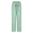 thumbnail image 3 of IDALL Linen Pants Women Petite Pants Women Wide Leg Pants With Pockets Lightweight High Waisted Palazzo Adjustable Tie Knot Flowy Trousers Lounge Pants Women Summer Pants Blue 2 M, 3 of 6