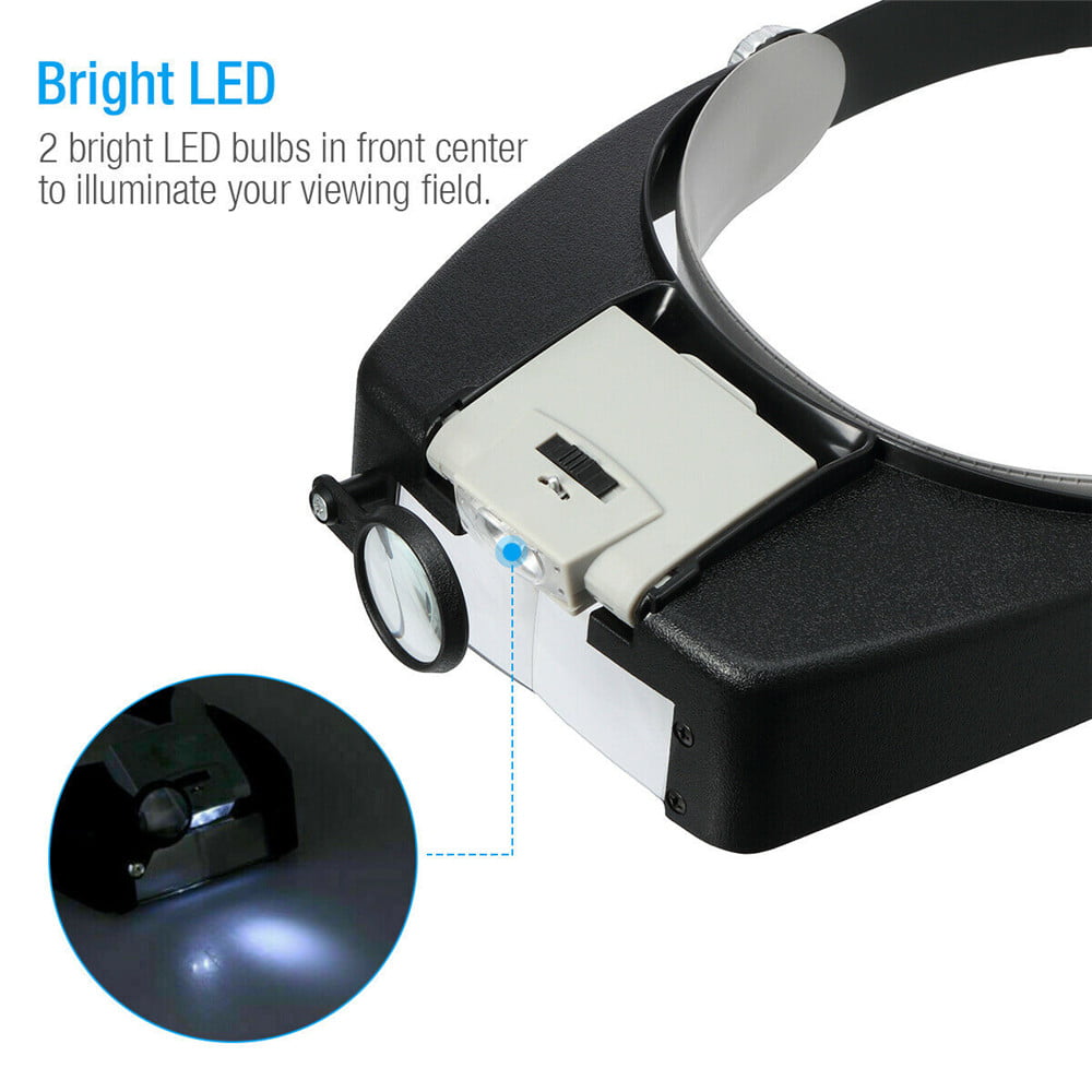 LED Jewelers Head Headband Magnifier Illuminated Visor Magnifying Glasses Loupe