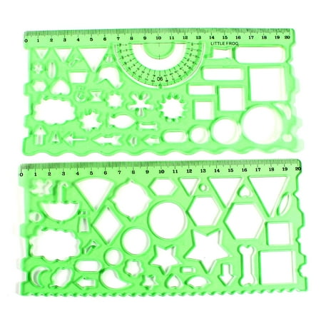 Uxcell Teacher Clear Green Learning Drawing Template Ruler Guide 2Pcs