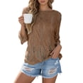 thumbnail image 2 of Avolia Womens Beach Cover-Up Tee Top Lightweight Knit Short Sleeve Hollow Design Casual Summer Outing Khaki S, 2 of 5