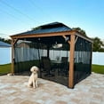 thumbnail image 2 of PURPLE LEAF 12' x 12' Outdoor Hardtop Gazebo, Galvanized Steel Double Roof Permanent Canopy Teak Finish Coated Aluminum Frame with Netting, 2 of 10