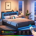 thumbnail image 2 of HOOBRO Queen Bed Frame with headboard, Upholstered Bed Frame with Charging Station and Led Light, Metal Platform Frame and Wooden Slats, No Box Springs Needed, Noiseless, Black BB17UDBF01, 2 of 8