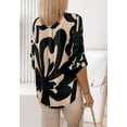 thumbnail image 3 of Mandarin Collar Elbow Sleeve Printed Button Down Blouse for Women Beige Large, 3 of 3