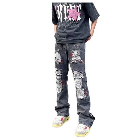 toraway Summer Cargo Pants for Men Relaxed Fit 38X28 Teen Boy Baggy Ripped Jeans 90's Vintage Wide Legged Baggy Jeans Fashion Vintage High Waisted Jeans M