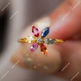 thumbnail image 2 of Multi Sapphire Ring Silver Gold Engagement Floral Ring September Birthstone Ring Anniversary Gift for Mom, 2 of 4