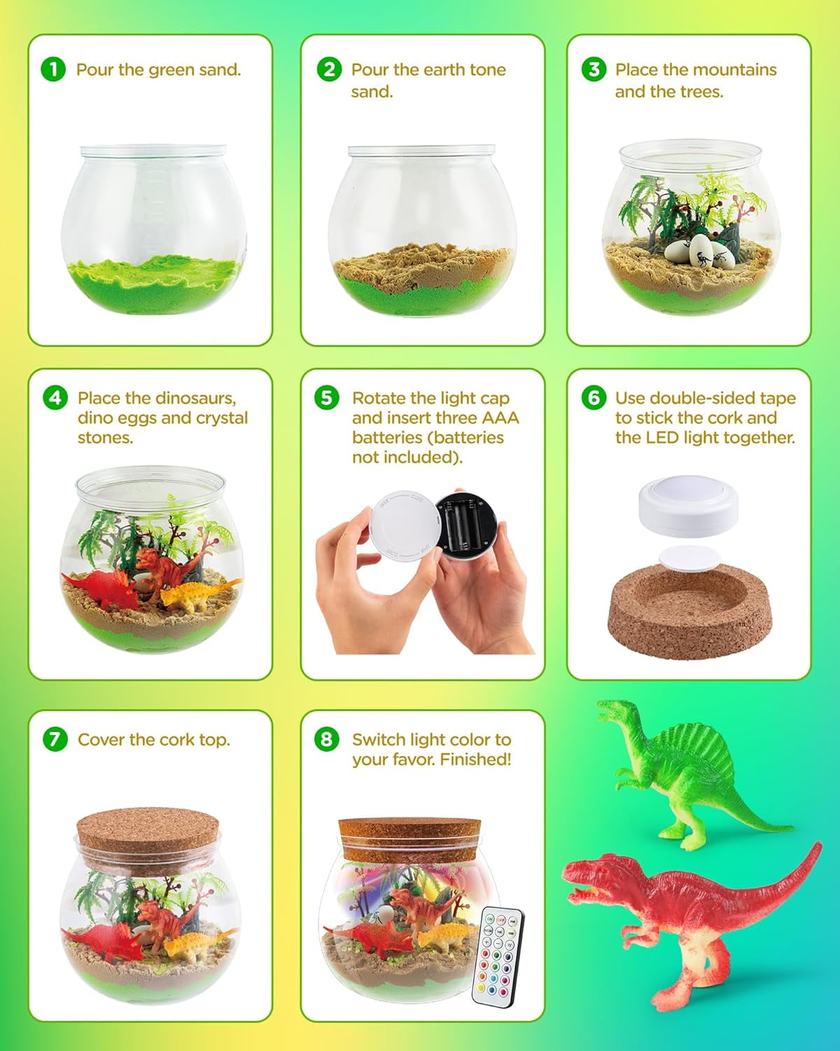 D-FantiX Dinosaur Toys Terrarium Kit, LED Dino Night Light, DIY Arts and Crafts Science Projects Kit, Birthday for Boys Age 3 4 5 6 7 8-12 Year Old