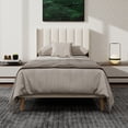 thumbnail image 2 of NNV Twin Upholstered Platform Bed with Vertical Channel Tufted Headboard,Wooden Slats Support,Beige Velvet, 2 of 6