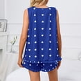 thumbnail image 4 of Women Heart Print Ruffle Pajamas Set Crewneck Tank Top Slant Pocket Shorts 2 Piece Sleepwear Loungewear Blue L, 4 of 6
